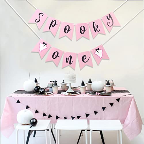 Spooky First Birthday Banner - Pink Ghost Halloween Party Decor, 6.5" x 13"