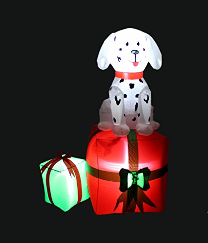 Lighted Christmas Inflatable Dalmatian Puppy on Gift Box - 5 Ft Yard Decor