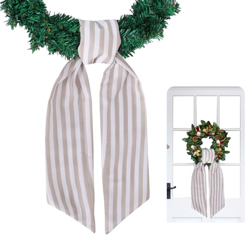 TONIFUL Burlap Stripe Wreath Sash for Front Door 4.5x56 Inches - Indoor Outdoor Holiday Decor