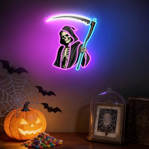 Ammonite Style F Grim Reaper Neon Sign LED Wall Light for Halloween Birthday Room Decor