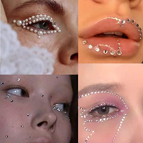 Resin Face Gems Set with Clear, Pearl, AB Rhinestones – Self-Adhesive Makeup & DIY Crafts (660pcs, 4 Sizes) - Variation: Clear + AB + Pearl