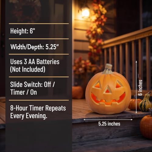Small LED Light Up Pumpkin - Battery Operated Jack-O-Lantern, 6-inch, 2 Pack