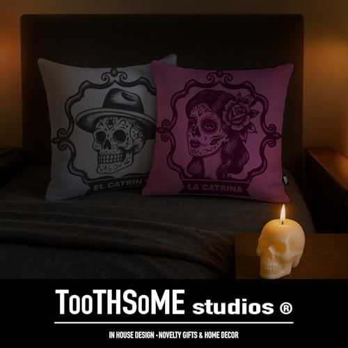 Day of the Dead Throw Pillow Case Set - Colorful Plush Decor, 15.35 x 15.35 inches, 2-Pack, Variation of Elcatrin Lacatrina