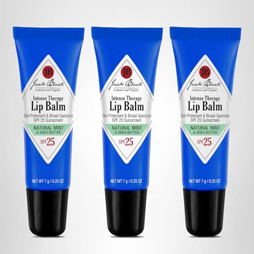 Jack Black Intense Therapy Lip Balm, 0.25-Oz., Pack of 3 – Natural Mint & Shea Butter, SPF 25 Sun Protection, Lip Moisturizer, Hydrating Lip Balm with SPF, Long Lasting Treatment
