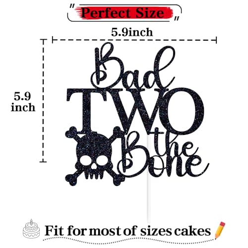 Black Glitter Bone Skull Cake Topper for 2nd Birthday Party - Rock & Roll Theme