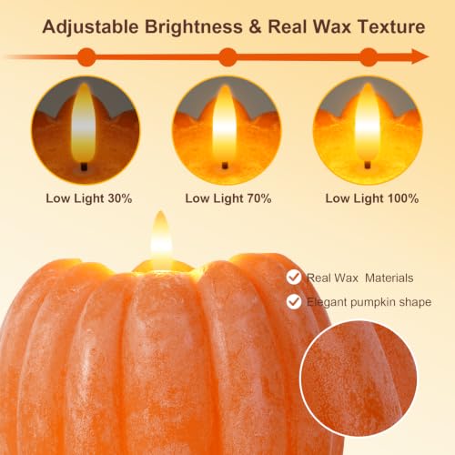 Large Flameless Pumpkin Candle - Real Wax Halloween Fall Decor, Orange