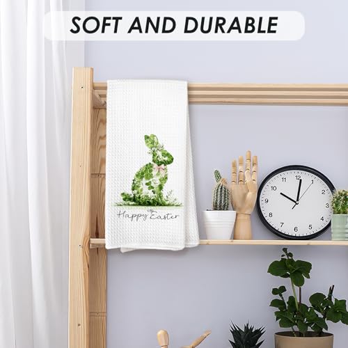 Green Bunny Easter Kitchen Dish Towels - Farmhouse Spring Hand Towels, 16x24 Inches
