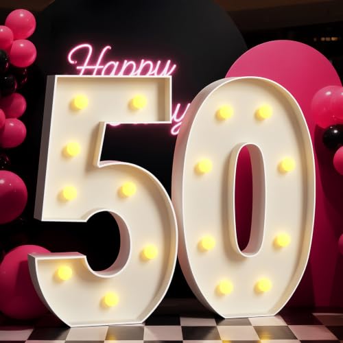 Marquee Numbers 50 Light Up Decor - Large 3FT Birthday Celebration with Mosaic Variation