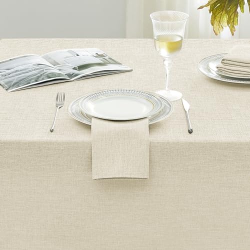 Cream Linen Textured Outdoor Rectangular Tablecloth 52 x 70 Inch - Stain & Wrinkle Resistant - Perfect for Spring, Summer & Parties