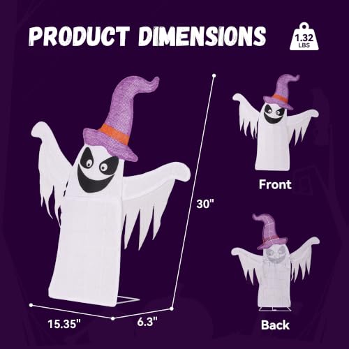 Large Lighted Halloween Ghost Decor - White Ghost, 30 Inches Indoor Outdoor