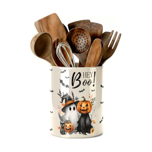 Halloween Cute Ghost Kitchen Utensil Holder - Large Ceramic Countertop Organizer