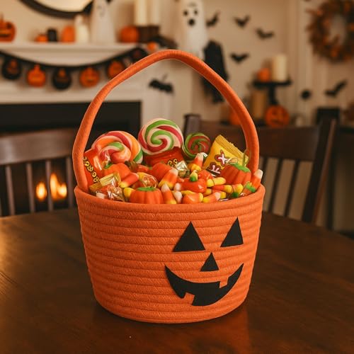 Halloween Candy Basket & Trick-or-Treat Storage Bucket - Spooky Pumpkin & Ghost Design