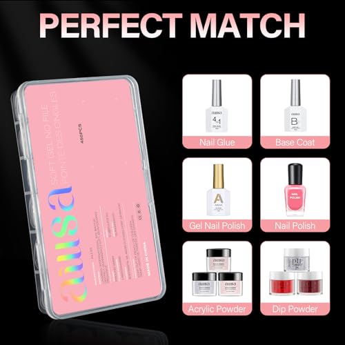 Short Almond Nail Tips 450PCS Acrylic Gel Double-Sided Matte - AILLSA