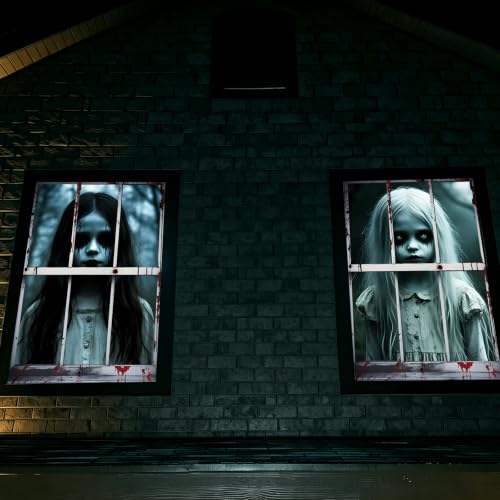 Halloween Ghost Girl Window Covers Set - Spooky Haunted House Decor