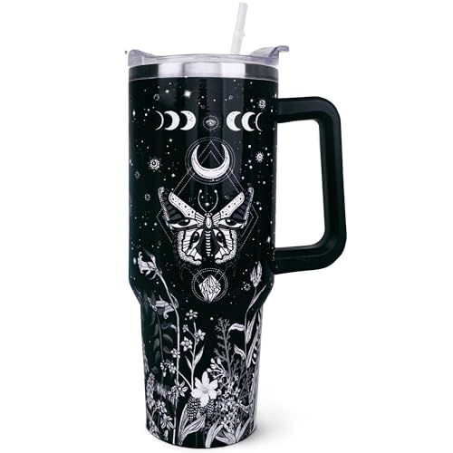 Black 40 oz Gothic Tumbler with Handle & Straw - Leak Proof Travel Coffee Mug