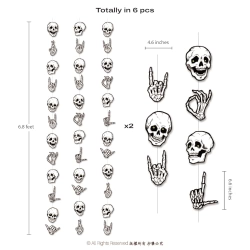 Halloween Skull Garland Skeleton Party Decorations 6 Pcs - Spooky Banners for Haunted House & Gothic Events