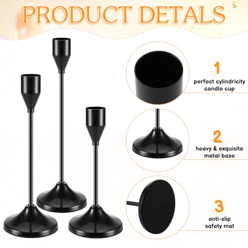 Black Metal Candlestick Holders Set - 12 Pcs Taper Candle Holders with Variations
