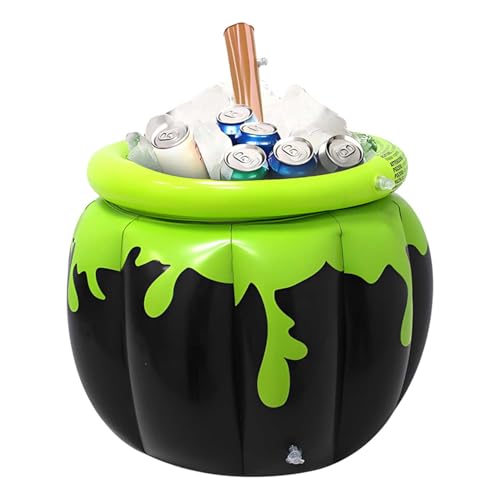 Halloween Inflatable Cauldron Cooler with Stirring Rod - 23.6x26.3 Giant Pool Ice Bucket for Party Decorations