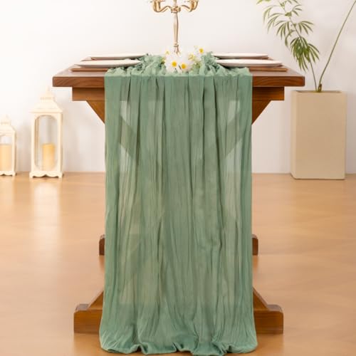 Sage Green Cheesecloth Table Runner 10ft x 15pcs Fall Boho Wedding Decor