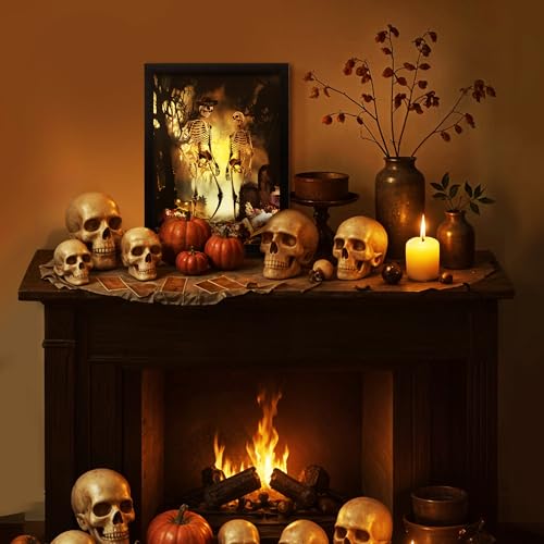 Spooky Skeleton Halloween Wall Decor with Built-In LED Lights - 16x12 Inch Frame