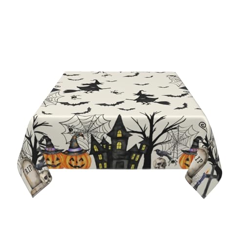 Halloween Tablecloth 54x54 Inch Square Witch Spiderweb Table Cover Water-Resistant