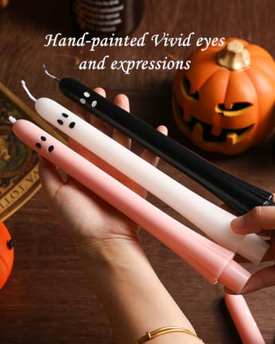 Halloween Ghost Taper Candles Bulk 10 Inch White Spooky Decorations - 6 Pack
