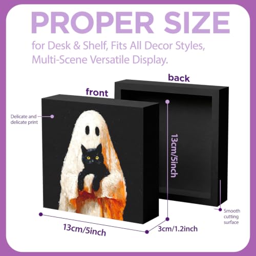Halloween Ghost and Black Cat Wood Sign - Spooky Cute Decor for Home & Office
