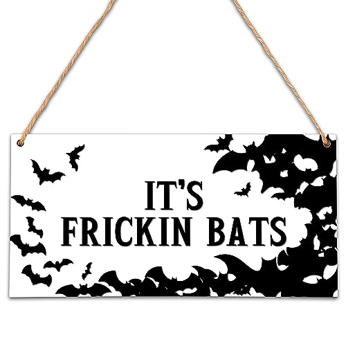 It's Frickin Bats Halloween Wooden Door Sign - Front Door Wall Decor, 5x10 Inches - Halloween Party & Nursery Decor