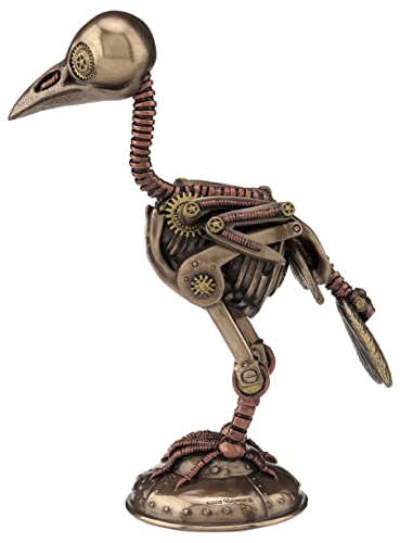 Steampunk Crow Skeleton Resin Sculpture with Cold Cast Bronze Finish - Home Decor