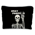 Inspirational Gothic Skeleton Makeup Bag for Women - Positive Skull Cosmetic Pouch with Zipper - Black & White