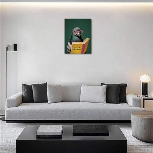 Funny Pigeon Reading Wall Art Poster - Bird Lover Gift - Framed Canvas - Pigeon Reading 537