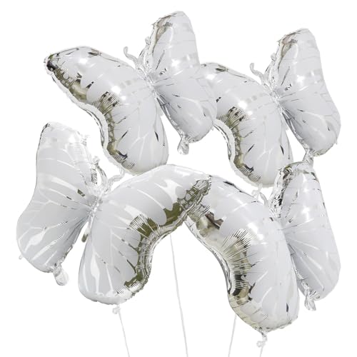 Silver Butterfly Balloons - 4 Pack Helium Foil Decorations for Wedding Birthday Baby Shower