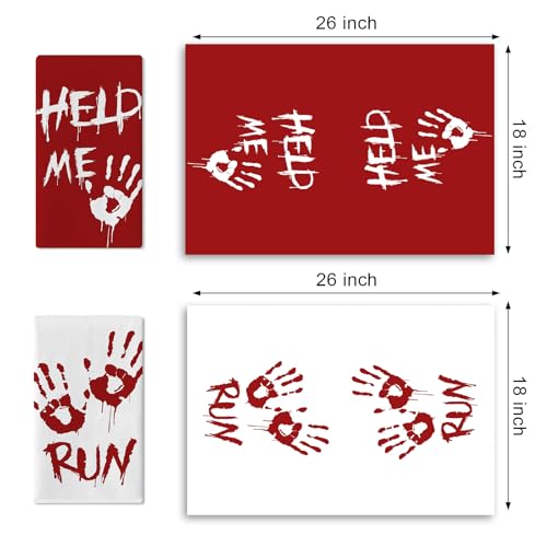 Halloween Bloody Hand Prints Kitchen Dish Towels Set of 2 - Run