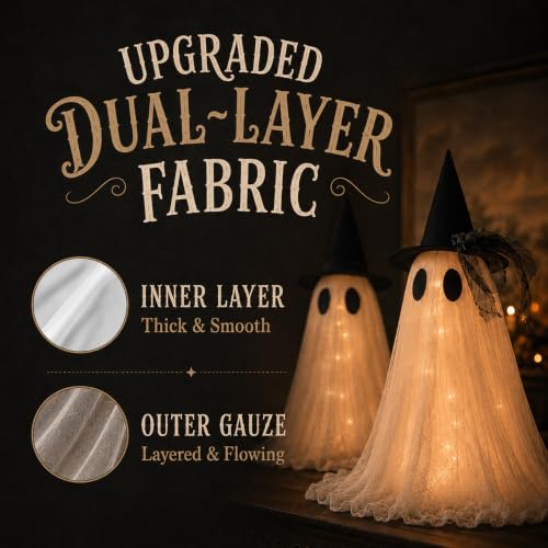 Medium 2-Pack Ghost Halloween Decor Set - USB Powered with Remote Lights