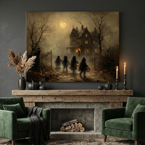 Halloween Haunted House Canvas Wall Art Poster 16x24 Unframed - Creepy Decor