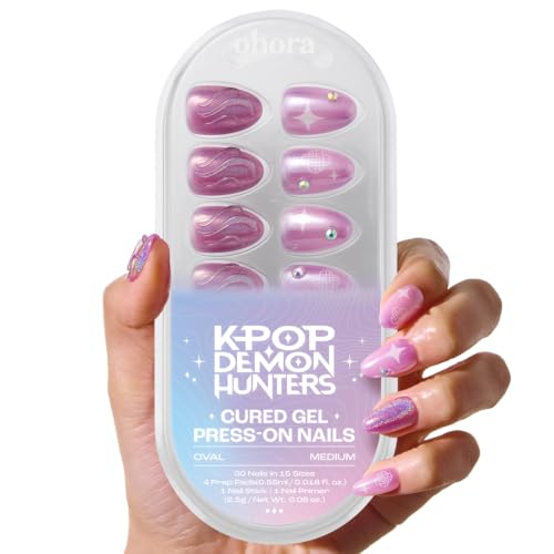 ohora Press On Nails Crystal Aura Medium Oval Purple 30 Tips - No Glue Needed