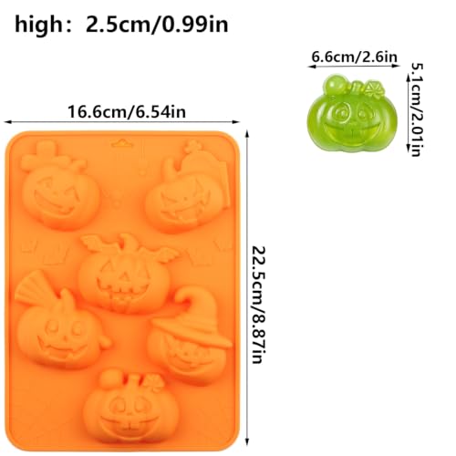 Halloween Silicone Chocolate Molds - 6 Cavities Jack O' Lantern Witch Hat Pumpkin