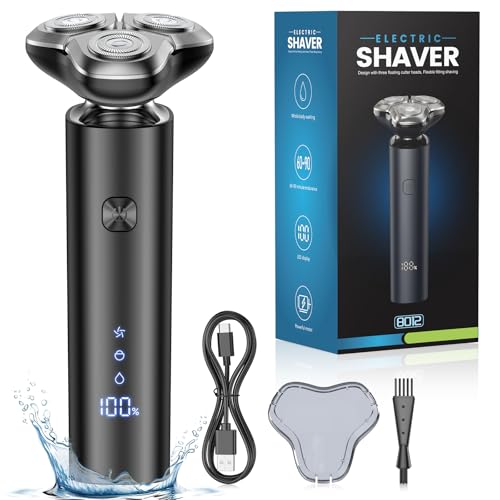 Black Electric Razor for Men 4D Floating Rotary Wet & Dry Waterproof USB-C Fast Charging