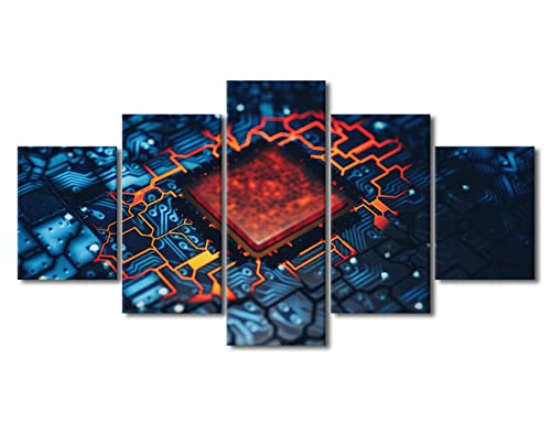 Motherboard Circuit Wall Art Canvas - 60x32 Inches, Modern Tech Decor - Variation of Artwork-08