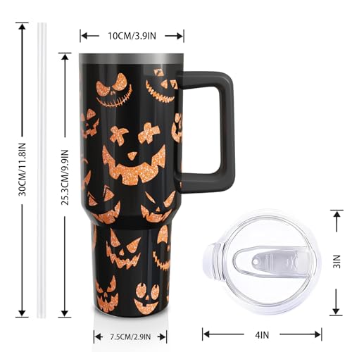 Halloween Pumpkin Face 40oz Insulated Tumbler Cup with Handle & Straw - Variation 01