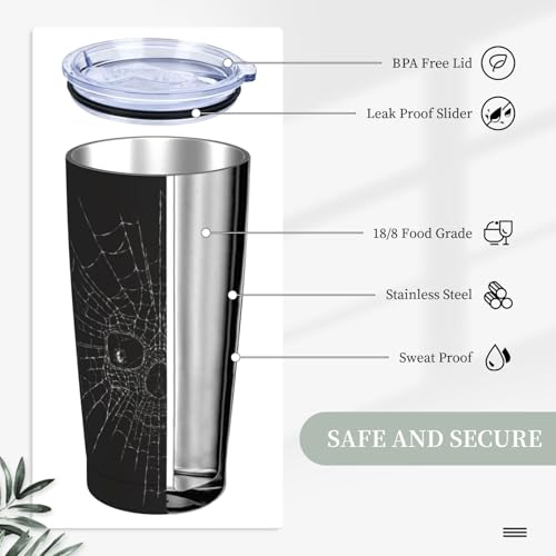 FEYAMYUN Halloween Spider Web Skull 20oz Insulated Travel Mug - Black