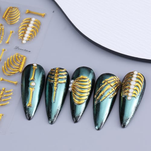 Self-Adhesive Nail Decals - Halloween Skull and Bone Rhinestones - 2 Sheets