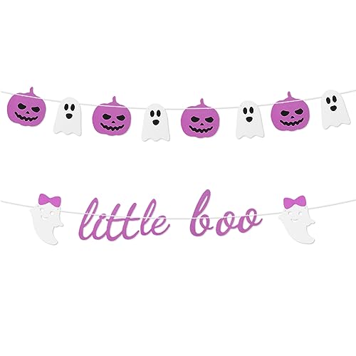 Halloween Banner,2PCS Happy Pink Banner Bunting,Little Boo Ghost