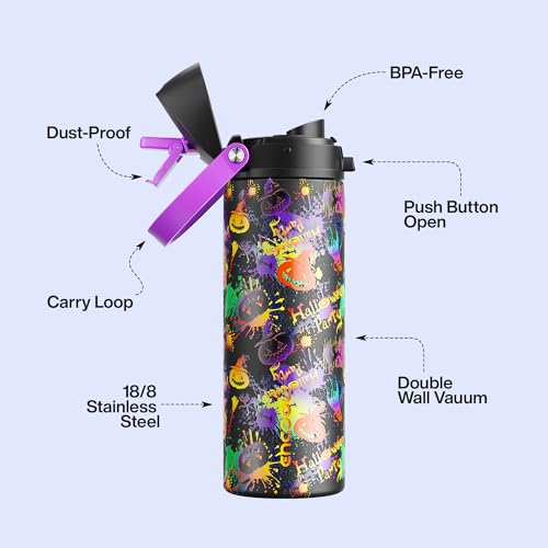Insulated Stainless Steel Water Bottle with Straw - 24 oz, Ghost Party