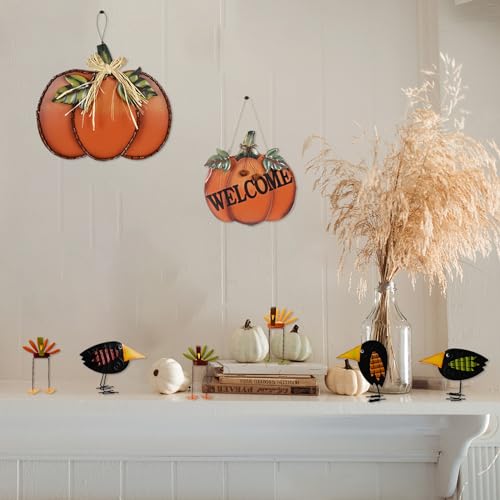 Wood Hanging Pumpkin Sign Fall Decor Rustic Welcome Sign - Pumpkin B