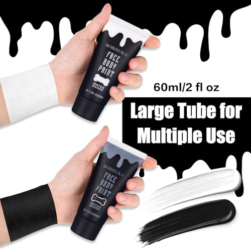 Black and White Face Body Paint Kit - Water Based, Non-Toxic, Halloween Cosplay
