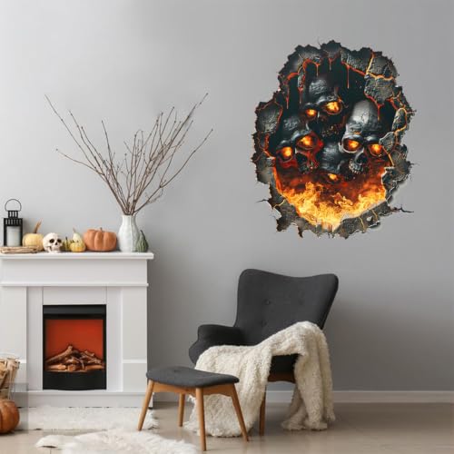 Halloween Skull Wall Decals Fiery Skeleton Sticker Haunted House Decor - Variation 68