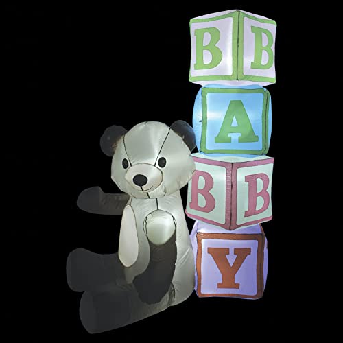 Inflatable Baby Shower Bear & Blocks Yard Decoration with LED Lights - 6FT Jumbo