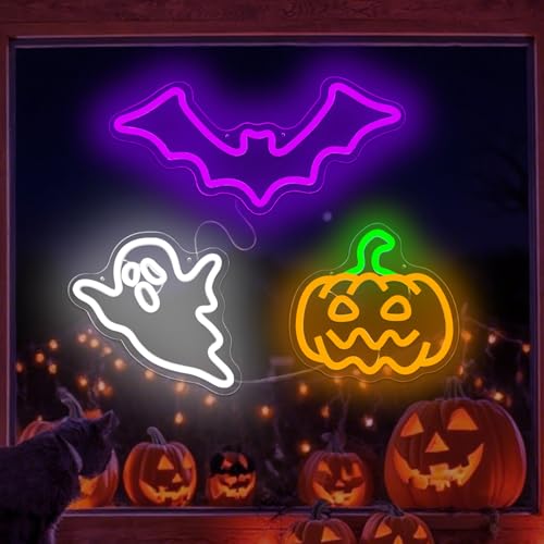 Halloween Neon Sign 3-Piece Set Dimmable Pumpkin Bat Ghost LED Decorations - Halloween3pcs