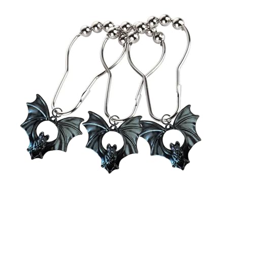 Halloween Bat Shower Curtain Hooks Set - Black Bat Style 2, Rustproof Stainless Steel, 12 Pieces